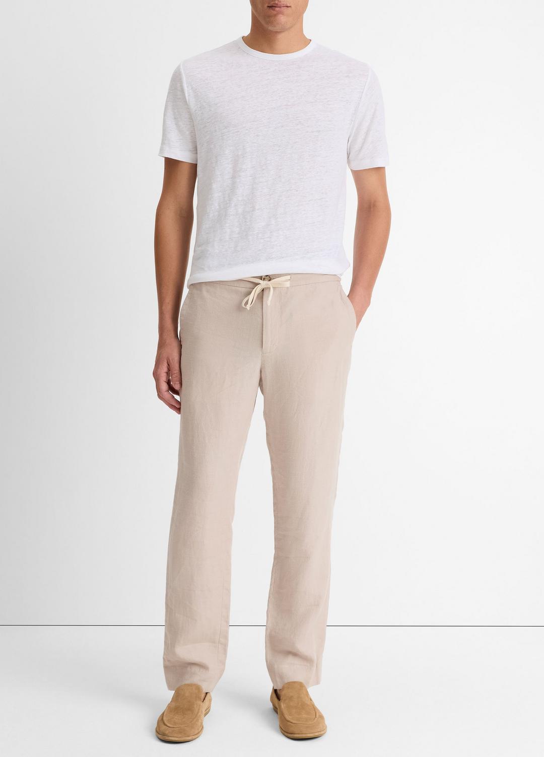 Linen Crew Neck T-Shirt in Short Sleeve OPTIC WHITE | VINCE Men