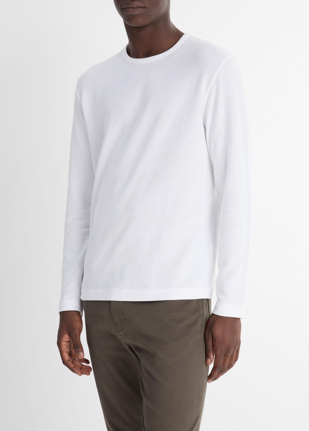 Pima Cotton Piqué Long-Sleeve T-Shirt in Long Sleeve OPTIC WHITE | VINCE Men