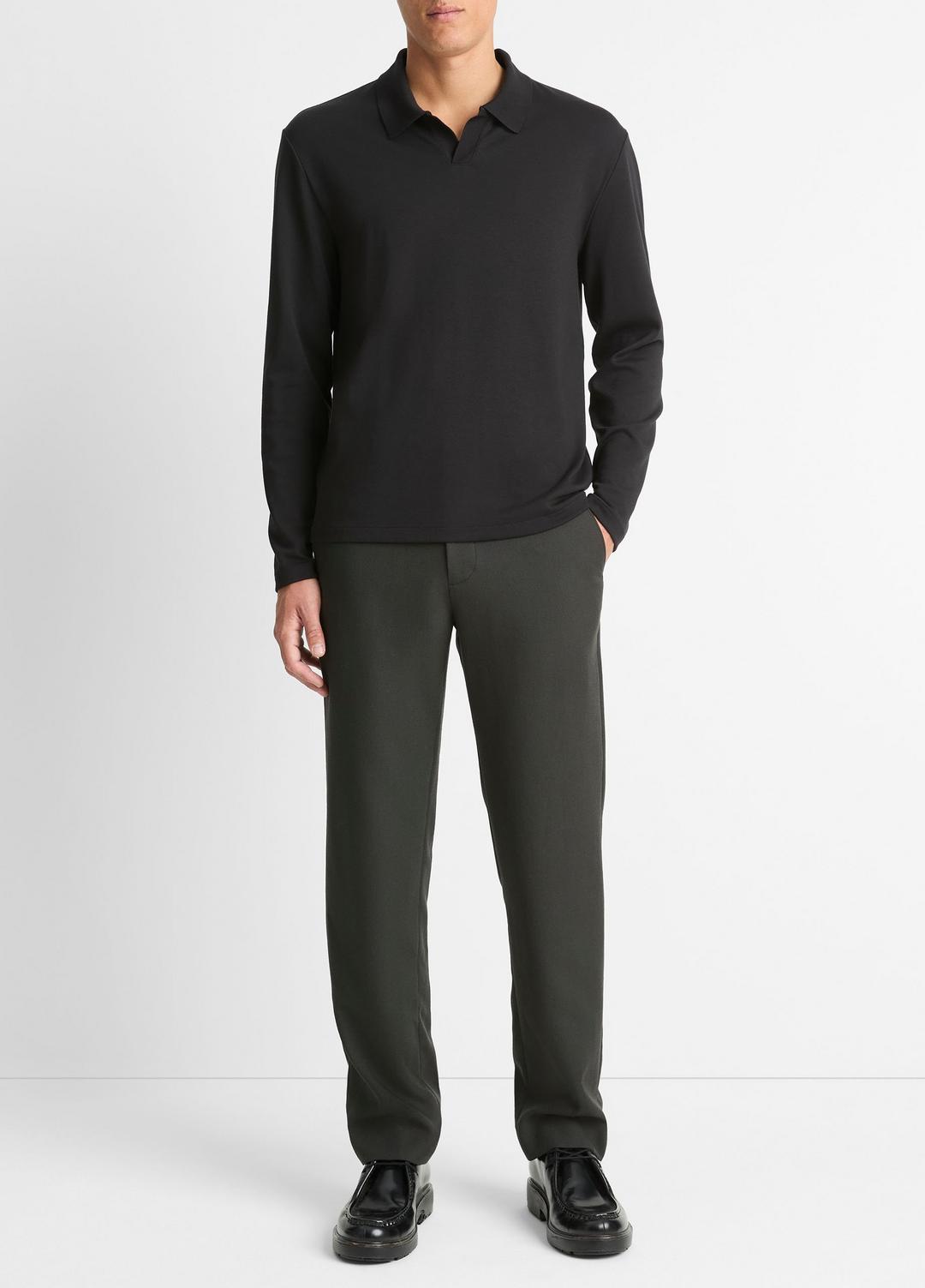 Milano Pima Cotton-Blend Johnny-Collar Shirt in Long Sleeve BLACK | VINCE Men
