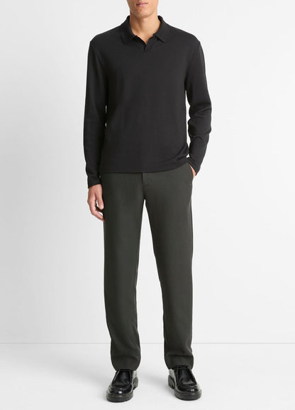 Milano Pima Cotton-Blend Johnny-Collar Shirt in Long Sleeve BLACK | VINCE Men