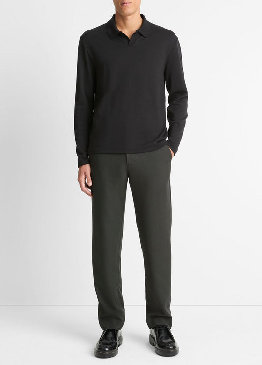 Milano Pima Cotton-Blend Johnny-Collar Shirt in Long Sleeve BLACK | VINCE Men