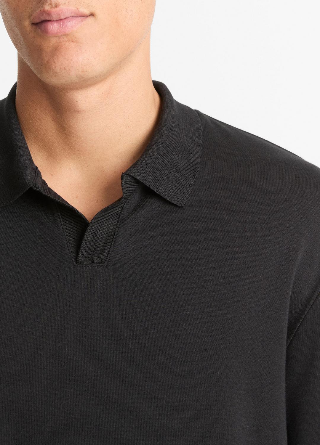 Milano Pima Cotton-Blend Johnny-Collar Shirt in Long Sleeve BLACK | VINCE Men