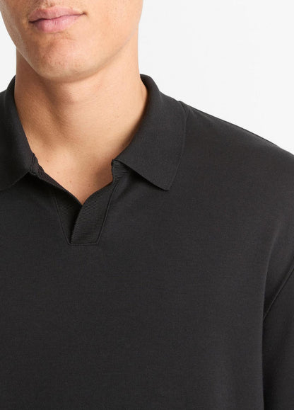 Milano Pima Cotton-Blend Johnny-Collar Shirt in Long Sleeve BLACK | VINCE Men
