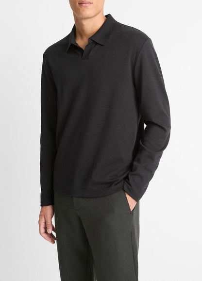 Milano Pima Cotton-Blend Johnny-Collar Shirt in Long Sleeve BLACK | VINCE Men