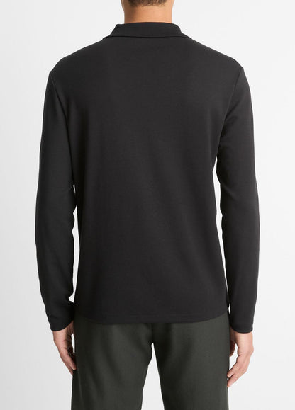 Milano Pima Cotton-Blend Johnny-Collar Shirt in Long Sleeve BLACK | VINCE Men
