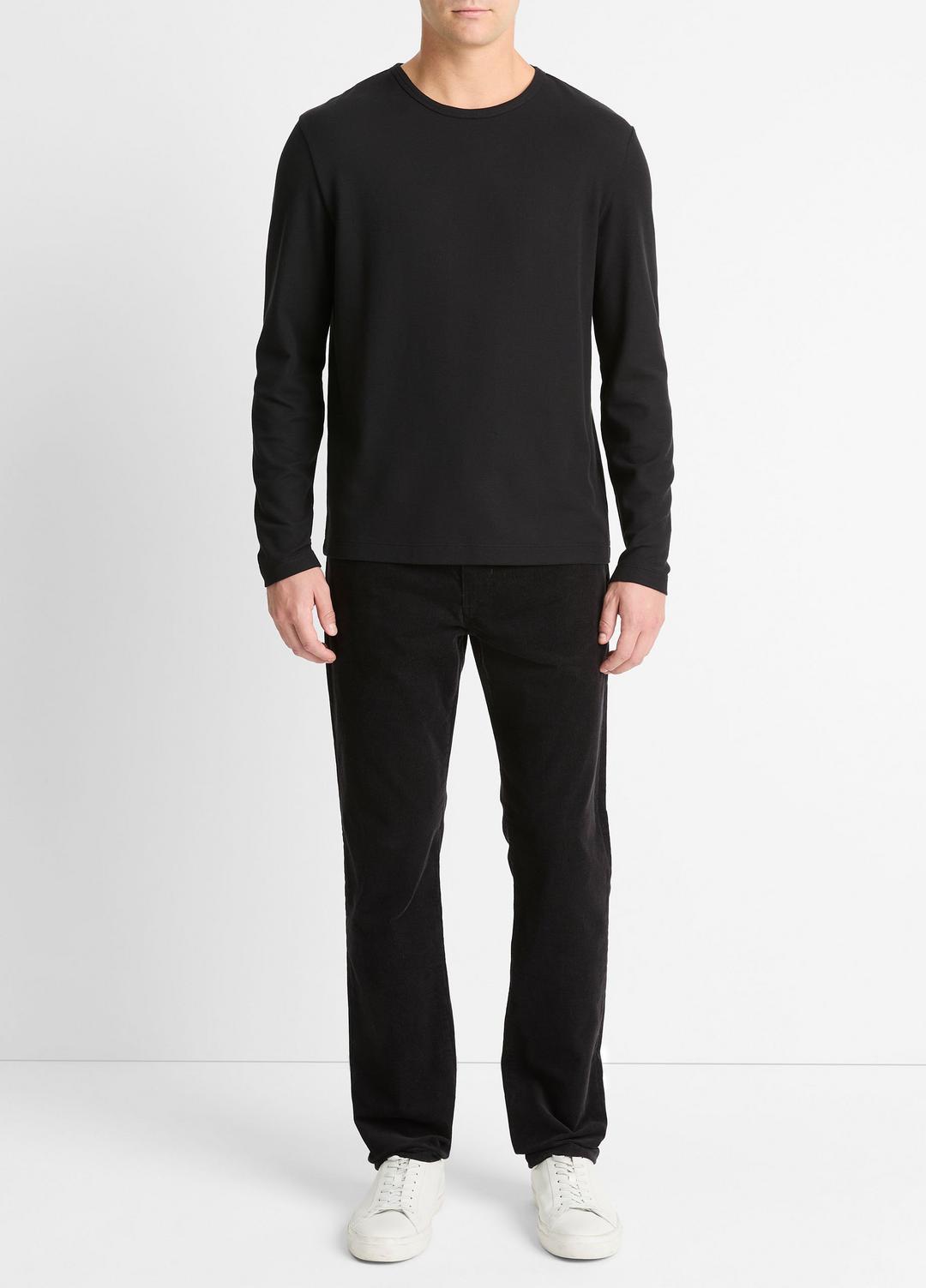 Pima Cotton Piqué Long-Sleeve T-Shirt in Long Sleeve BLACK | VINCE Men