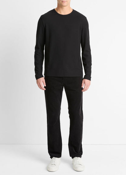 Pima Cotton Piqué Long-Sleeve T-Shirt in Long Sleeve BLACK | VINCE Men