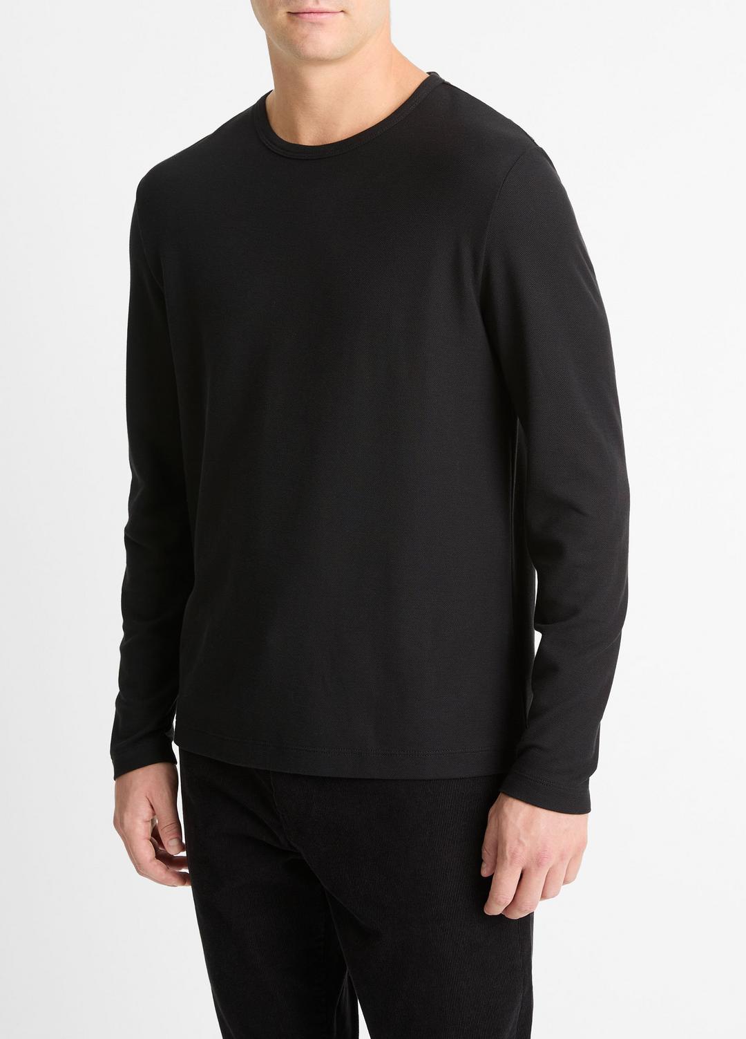 Pima Cotton Piqué Long-Sleeve T-Shirt in Long Sleeve BLACK | VINCE Men