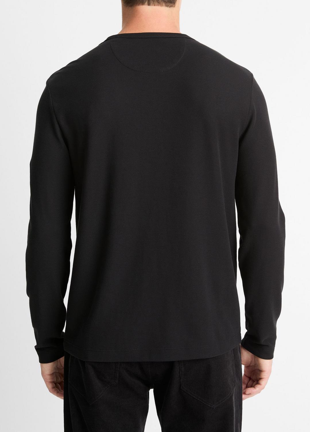 Pima Cotton Piqué Long-Sleeve T-Shirt in Long Sleeve BLACK | VINCE Men