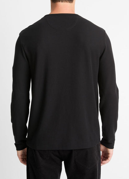 Pima Cotton Piqué Long-Sleeve T-Shirt in Long Sleeve BLACK | VINCE Men