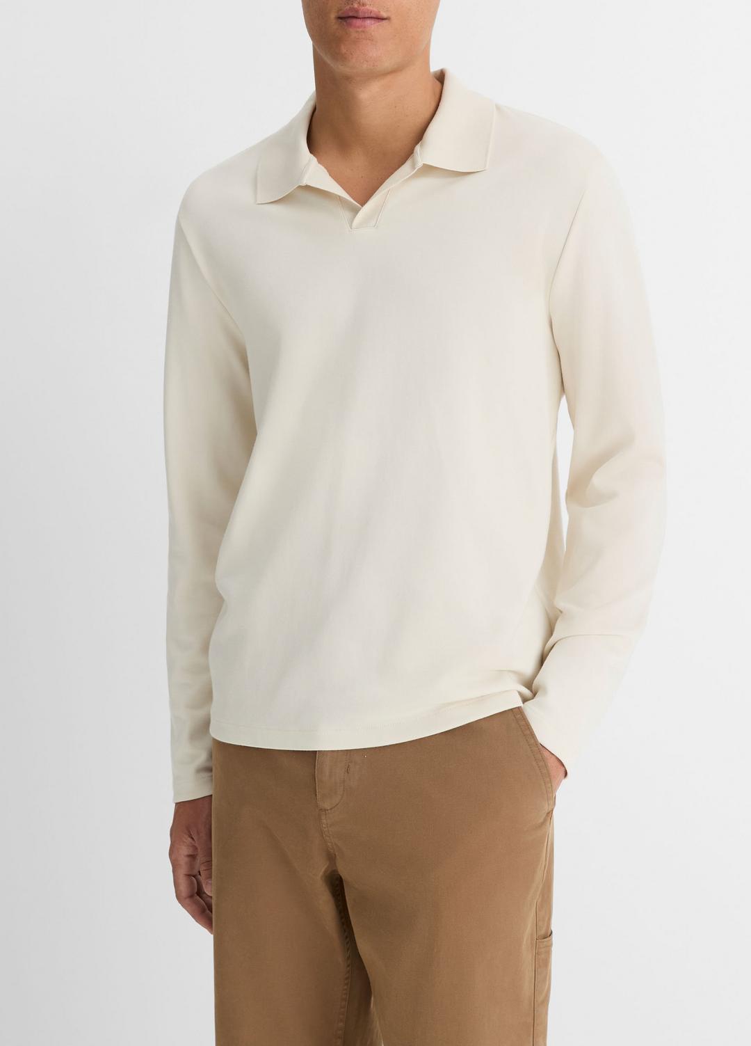 Milano Pima Cotton-Blend Johnny-Collar Shirt in Long Sleeve BONE | VINCE Men