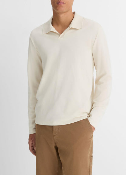 Milano Pima Cotton-Blend Johnny-Collar Shirt in Long Sleeve BONE | VINCE Men