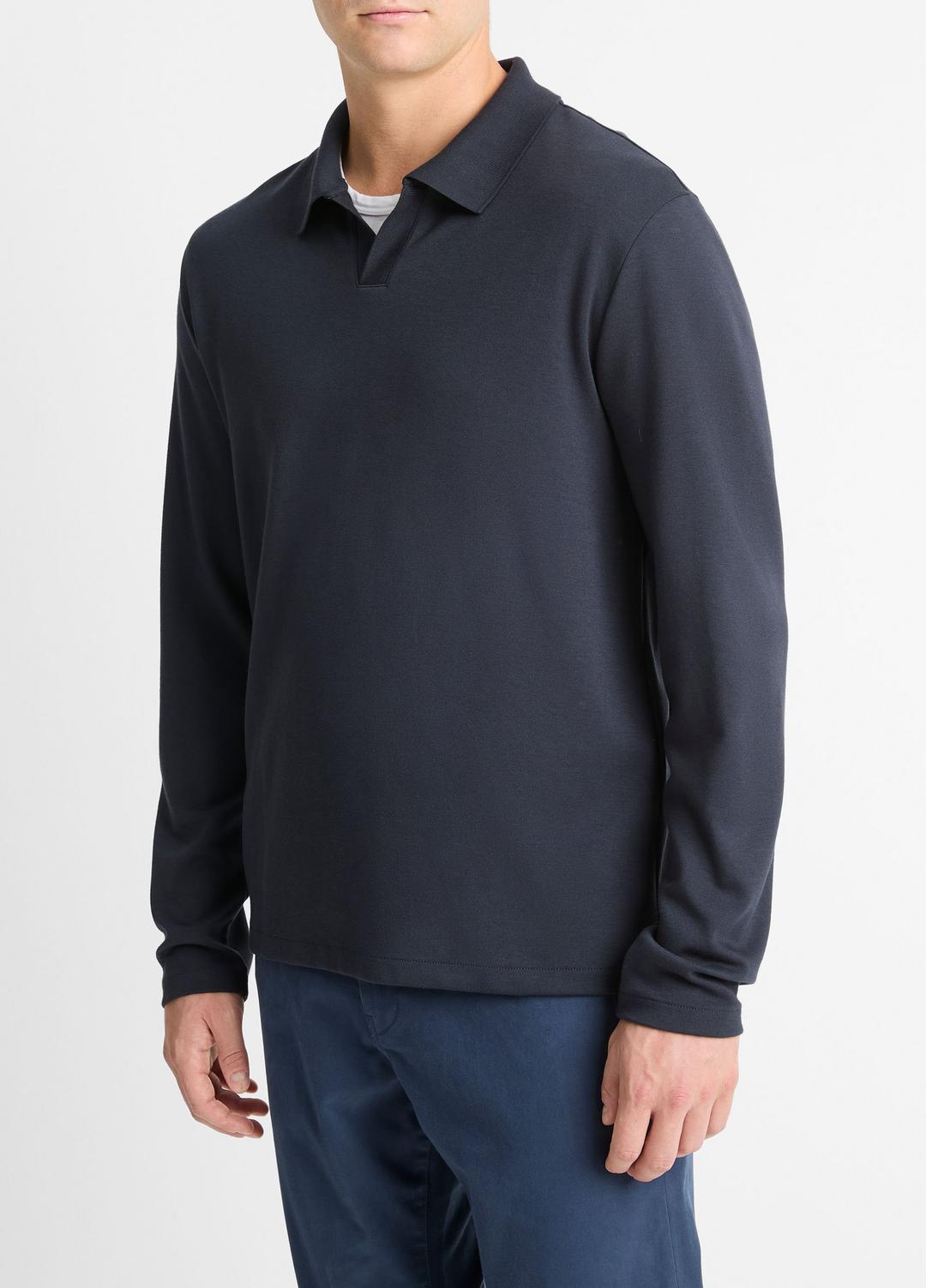 Milano Pima Cotton-Blend Johnny-Collar Shirt in Long Sleeve COASTAL BLUE | VINCE Men