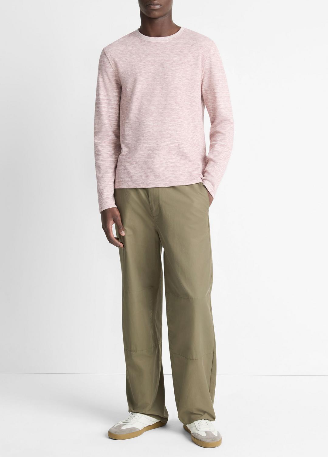 Space-Dye Cotton-Blend Long-Sleeve T-Shirt in Long Sleeve MALBEC/OFF WHITE | VINCE Men