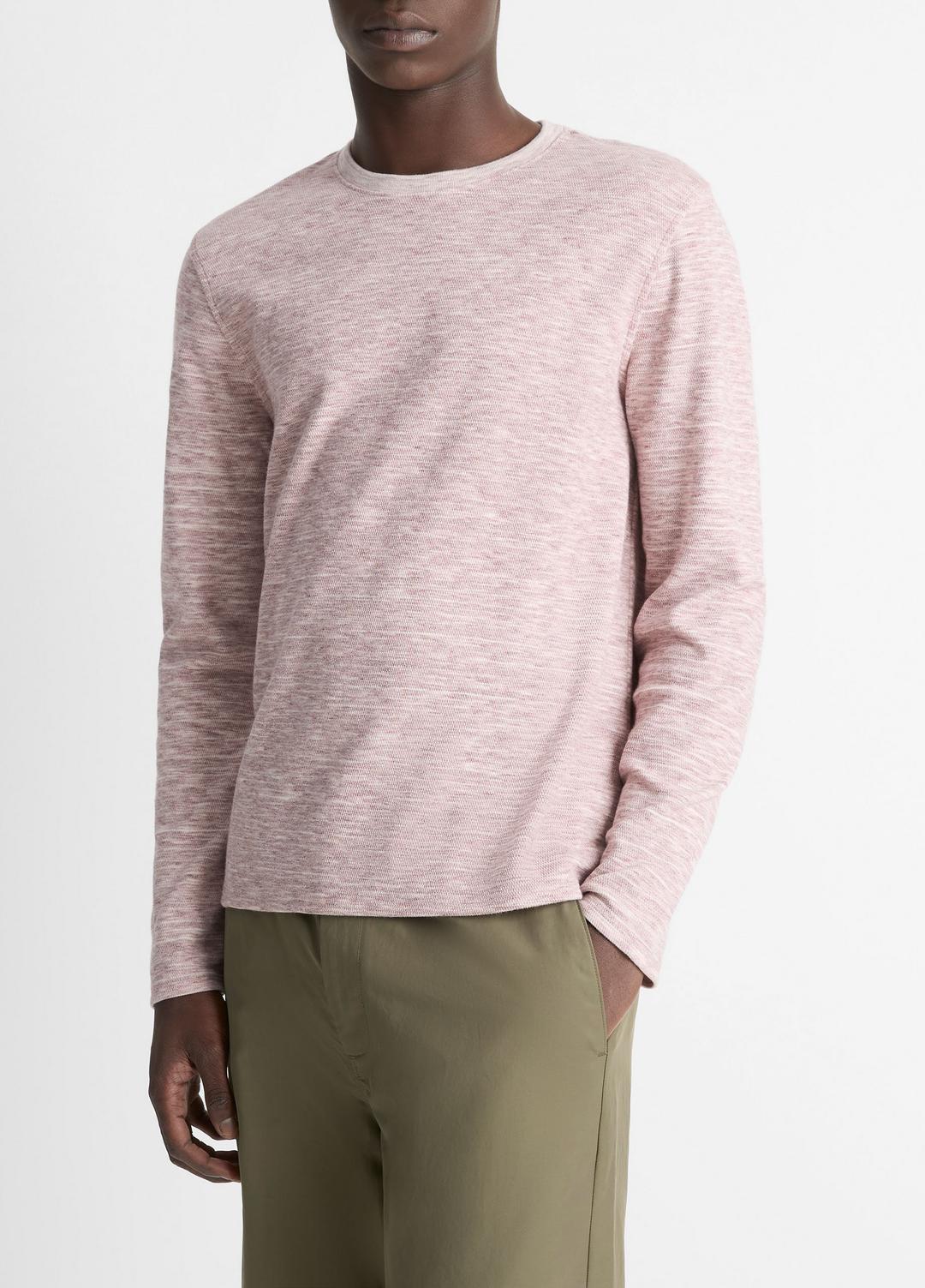 Space-Dye Cotton-Blend Long-Sleeve T-Shirt in Long Sleeve MALBEC/OFF WHITE | VINCE Men