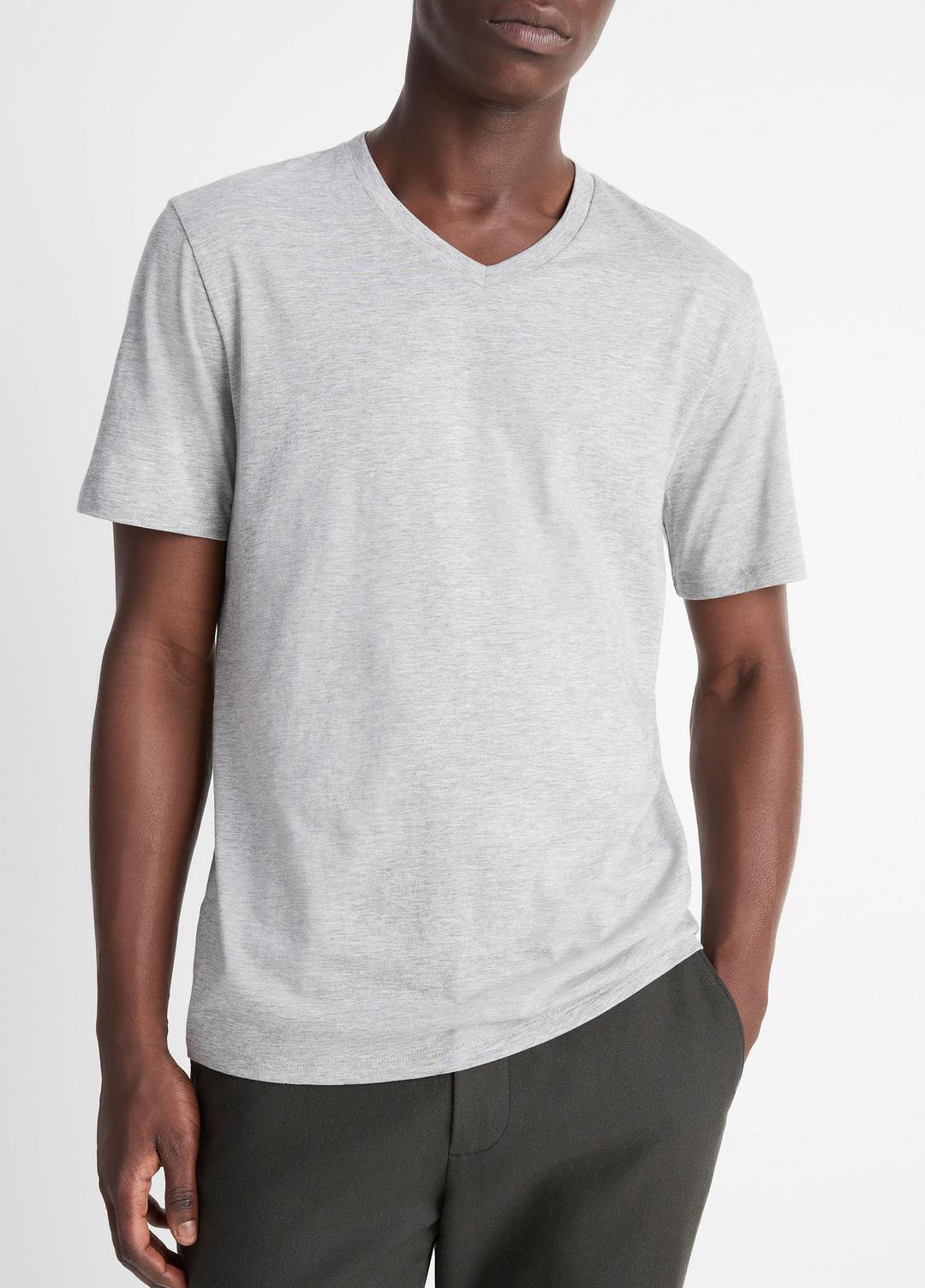 Pima Cotton V-Neck T-Shirt in Short Sleeve HEATHER STEEL | VINCE Men