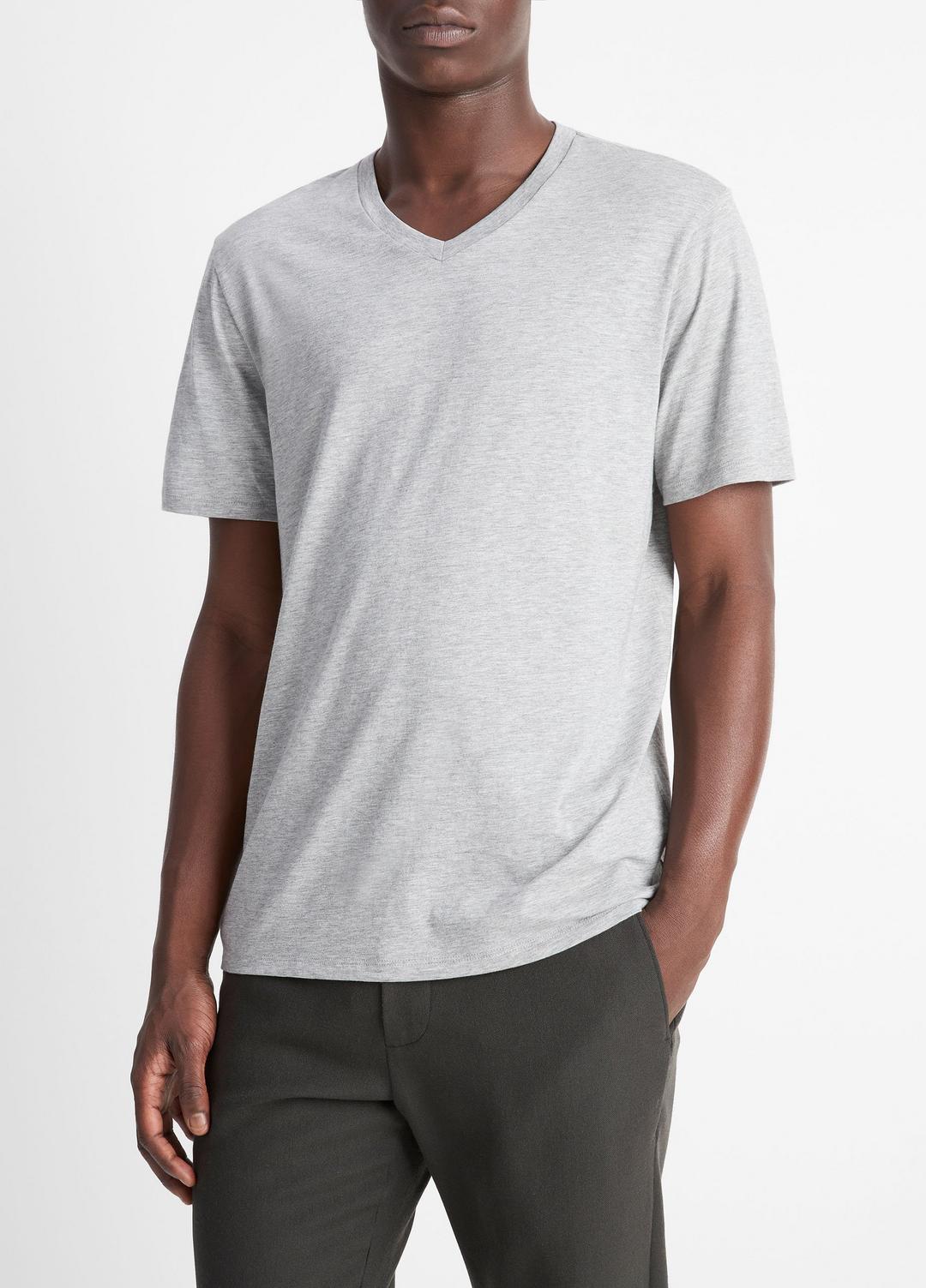 Pima Cotton V-Neck T-Shirt in Short Sleeve HEATHER STEEL | VINCE Men