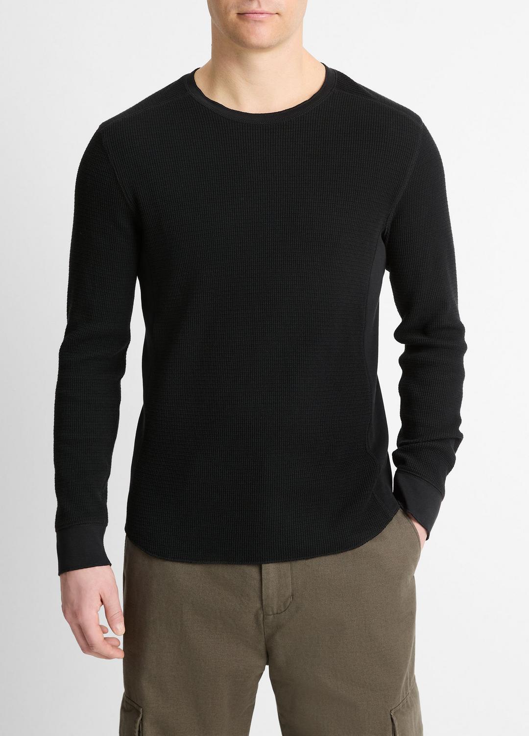 Pima Cotton-Blend Thermal Long-Sleeve Pullover in Long Sleeve BLACK | VINCE Men