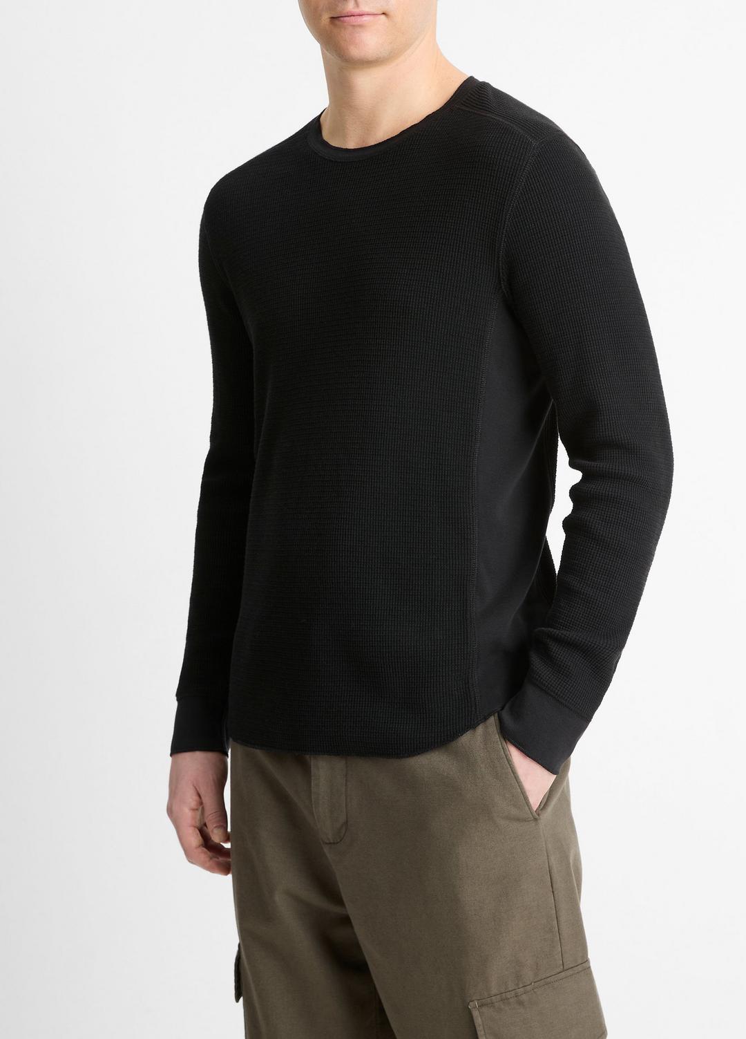 Pima Cotton-Blend Thermal Long-Sleeve Pullover in Long Sleeve BLACK | VINCE Men
