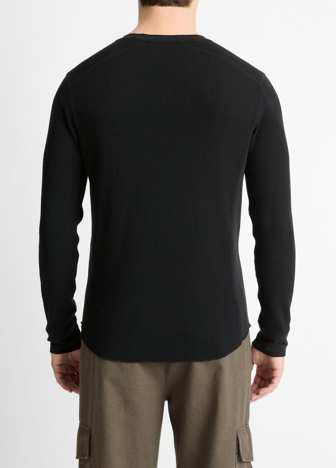 Pima Cotton-Blend Thermal Long-Sleeve Pullover in Long Sleeve BLACK | VINCE Men