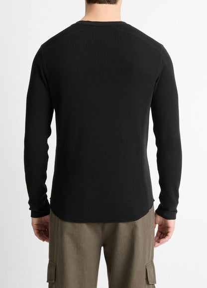 Pima Cotton-Blend Thermal Long-Sleeve Pullover in Long Sleeve BLACK | VINCE Men