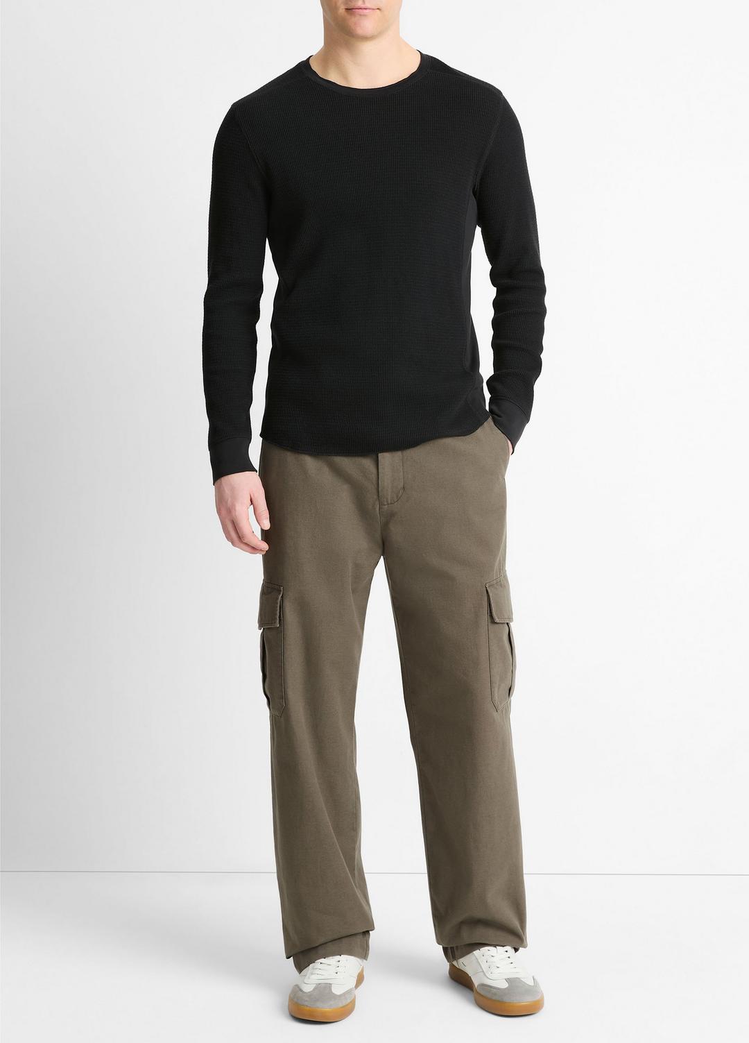 Pima Cotton-Blend Thermal Long-Sleeve Pullover in Long Sleeve BLACK | VINCE Men