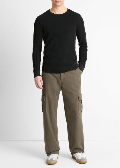 Pima Cotton-Blend Thermal Long-Sleeve Pullover in Long Sleeve BLACK | VINCE Men