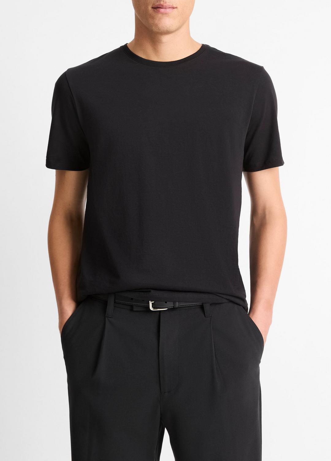 Pima Cotton Crew Neck T-Shirt in Short Sleeve BLACK | VINCE Men