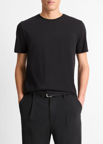 Pima Cotton Crew Neck T-Shirt in Short Sleeve BLACK | VINCE Men