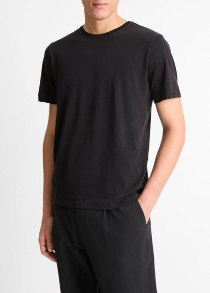 Pima Cotton Crew Neck T-Shirt in Short Sleeve BLACK | VINCE Men