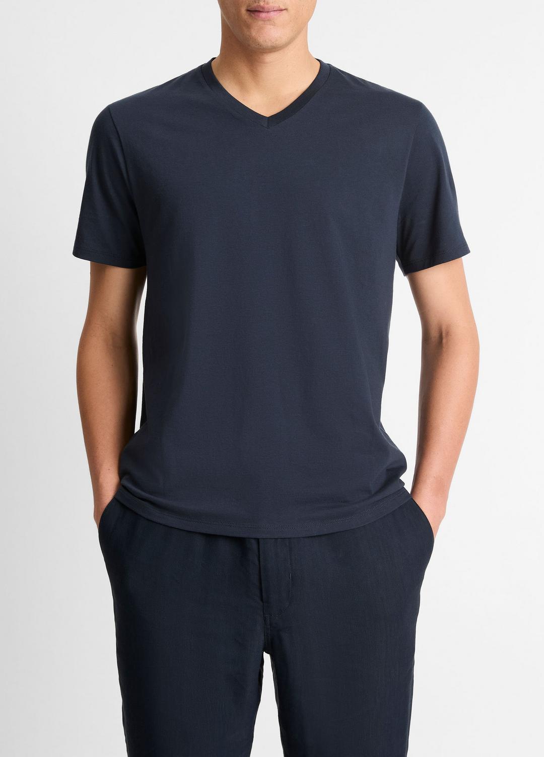 Pima Cotton V-Neck T-Shirt in Short Sleeve COASTAL BLUE | VINCE Men
