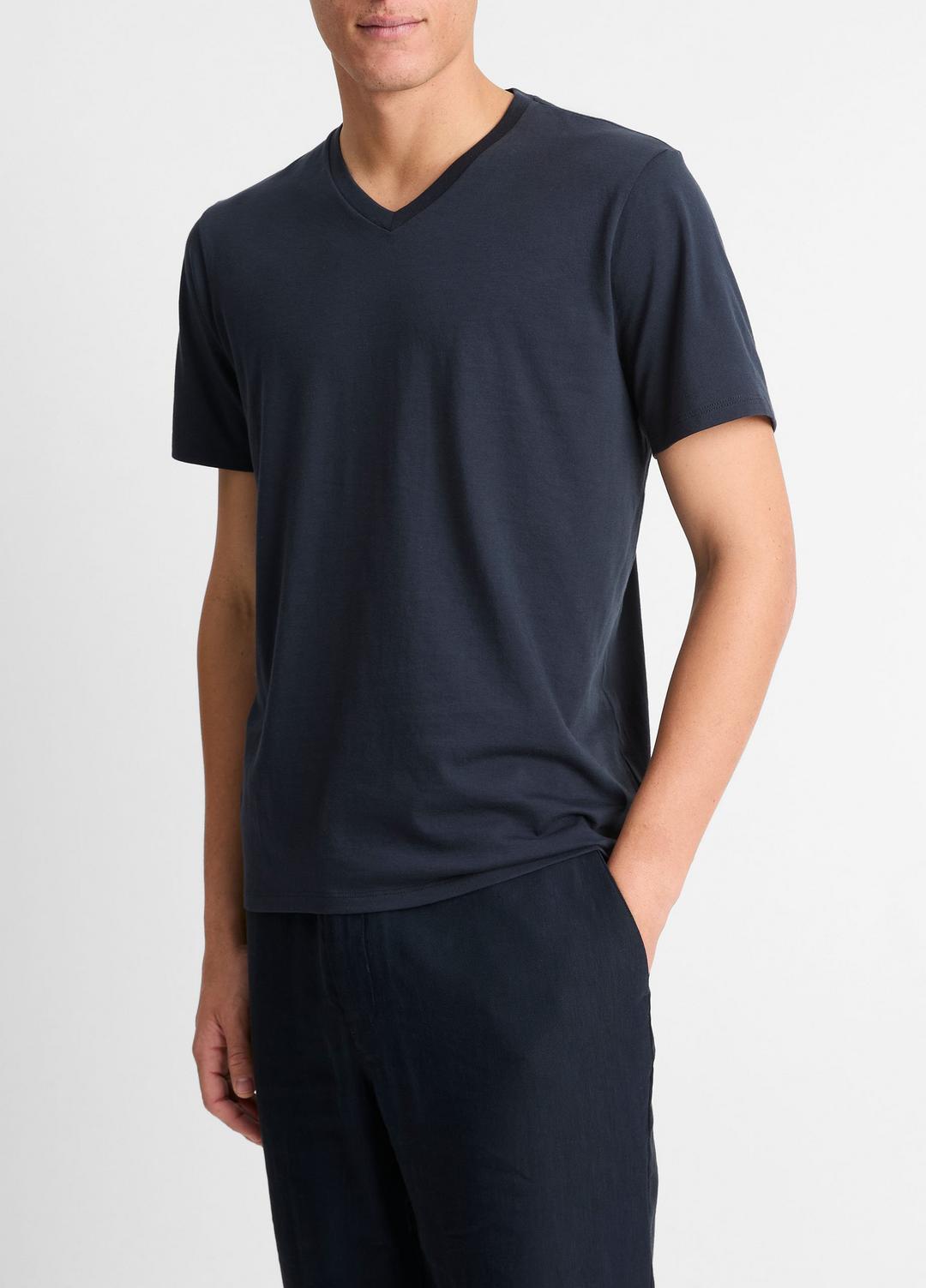 Pima Cotton V-Neck T-Shirt in Short Sleeve COASTAL BLUE | VINCE Men