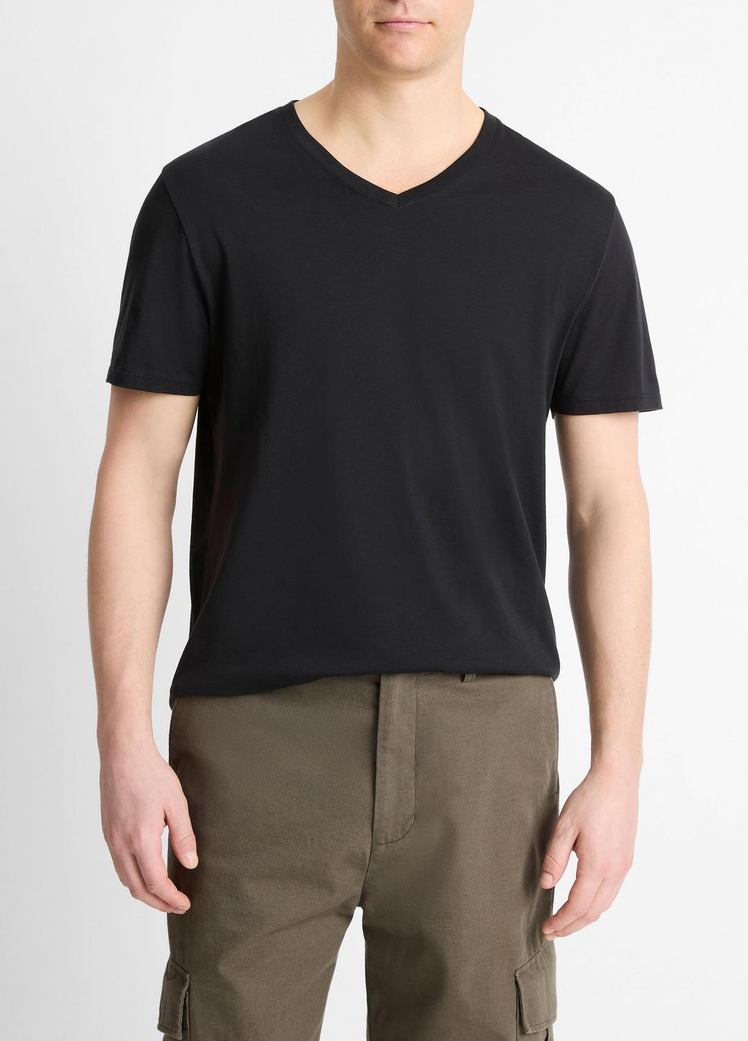 Pima Cotton V-Neck T-Shirt in Short Sleeve BLACK | VINCE Men
