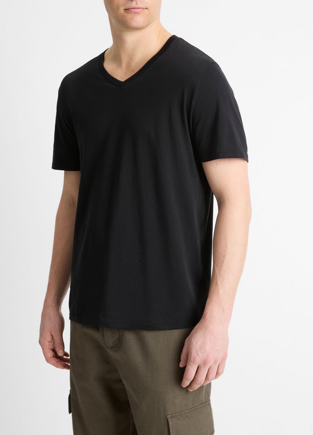 Pima Cotton V-Neck T-Shirt in Short Sleeve BLACK | VINCE Men