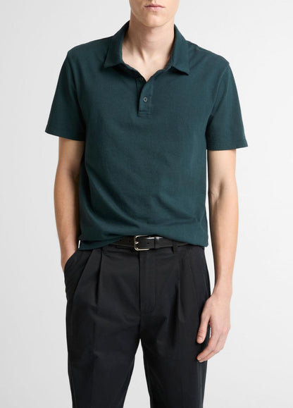 Garment Dye Cotton Polo Shirt in Short Sleeve WASHED SEAWEED | VINCE Men
