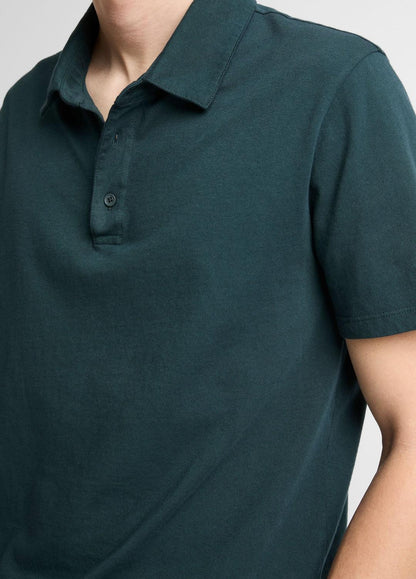 Garment Dye Cotton Polo Shirt in Short Sleeve WASHED SEAWEED | VINCE Men