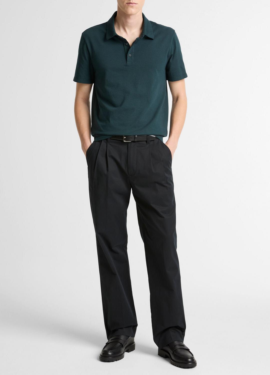 Garment Dye Cotton Polo Shirt in Short Sleeve WASHED SEAWEED | VINCE Men