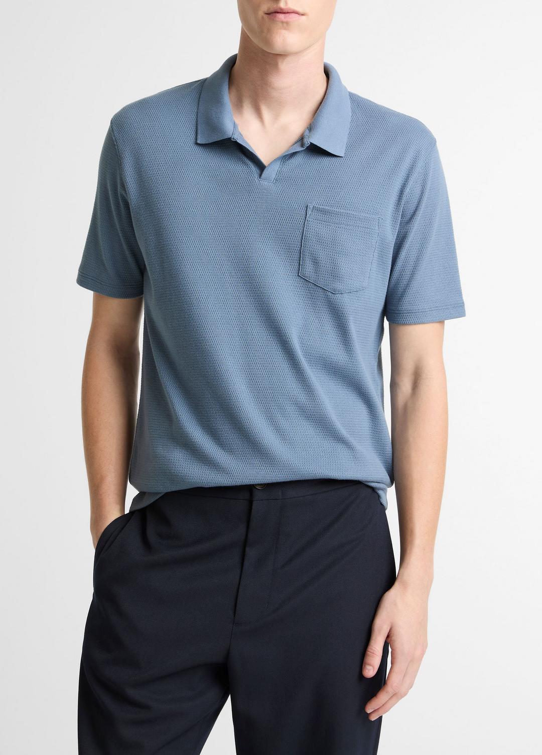 Garment Dye Cotton Polo Shirt in Short Sleeve WASHED RAINWATER | VINCE Men