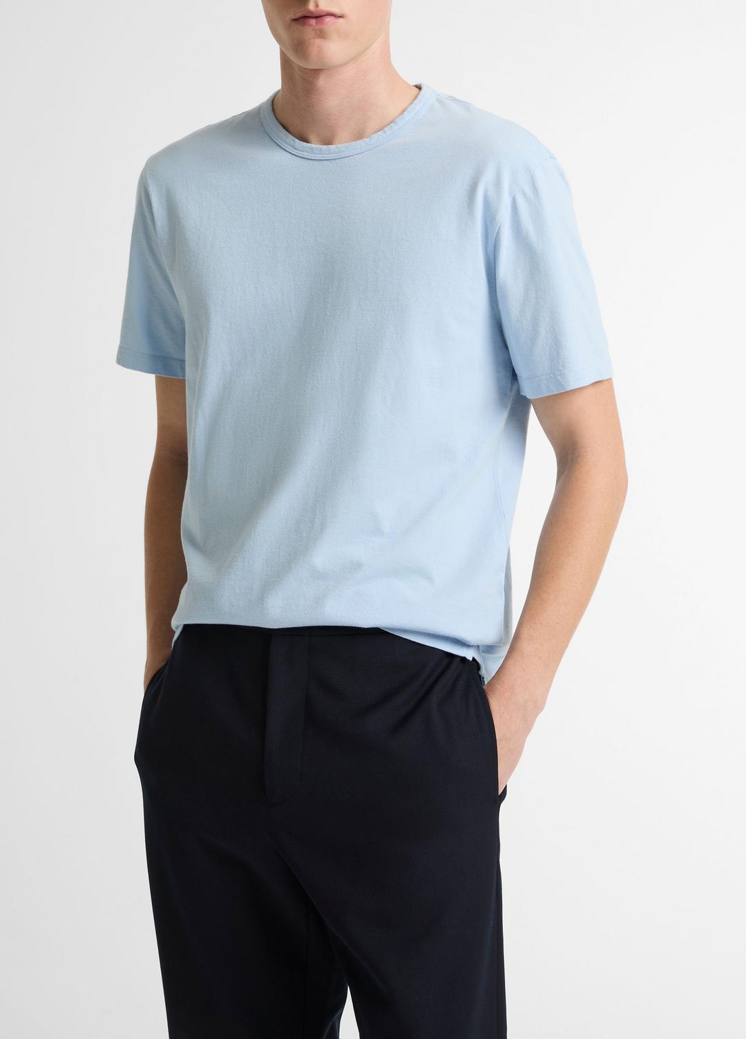 Garment Dye Cotton T-Shirt in Short Sleeve WASHED RAINWATER | VINCE Men