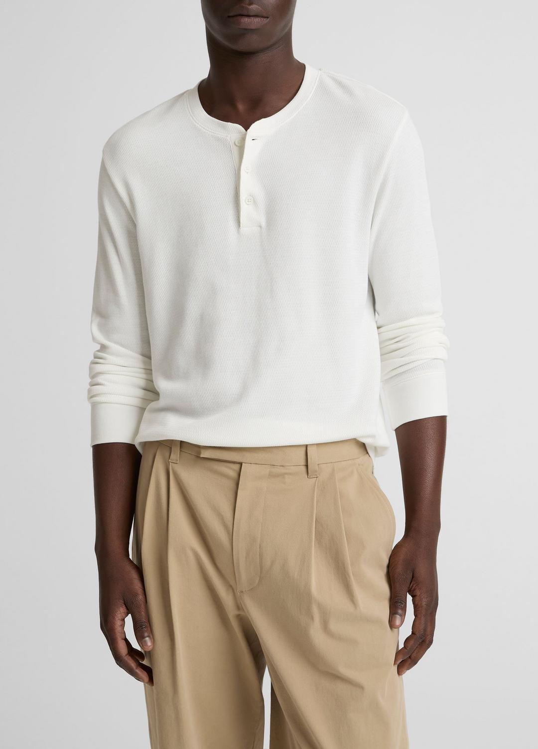 Jacquard-Rib Cotton Henley in Long Sleeve OFF WHITE | VINCE Men