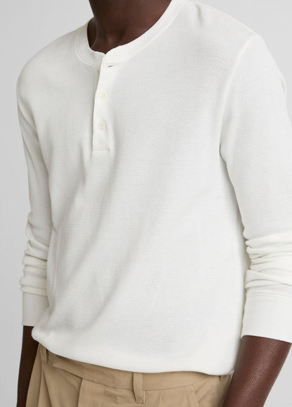 Jacquard-Rib Cotton Henley in Long Sleeve OFF WHITE | VINCE Men