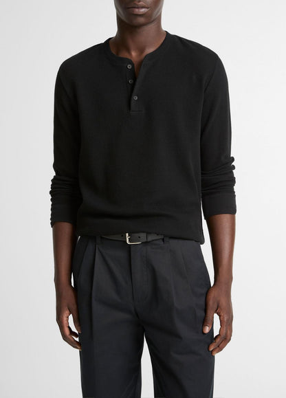 Jacquard-Rib Cotton Henley in Long Sleeve BLACK | VINCE Men