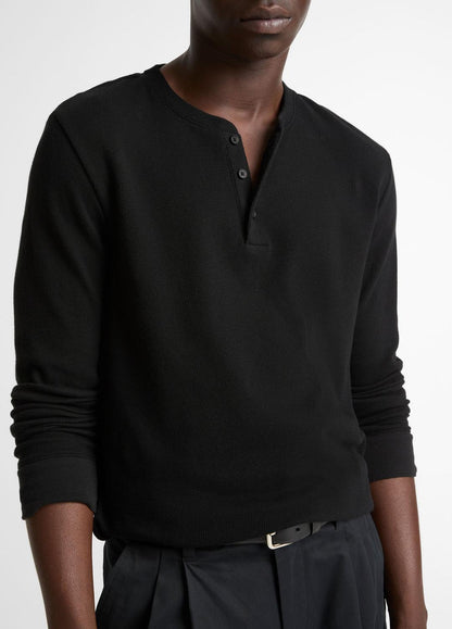 Jacquard-Rib Cotton Henley in Long Sleeve BLACK | VINCE Men