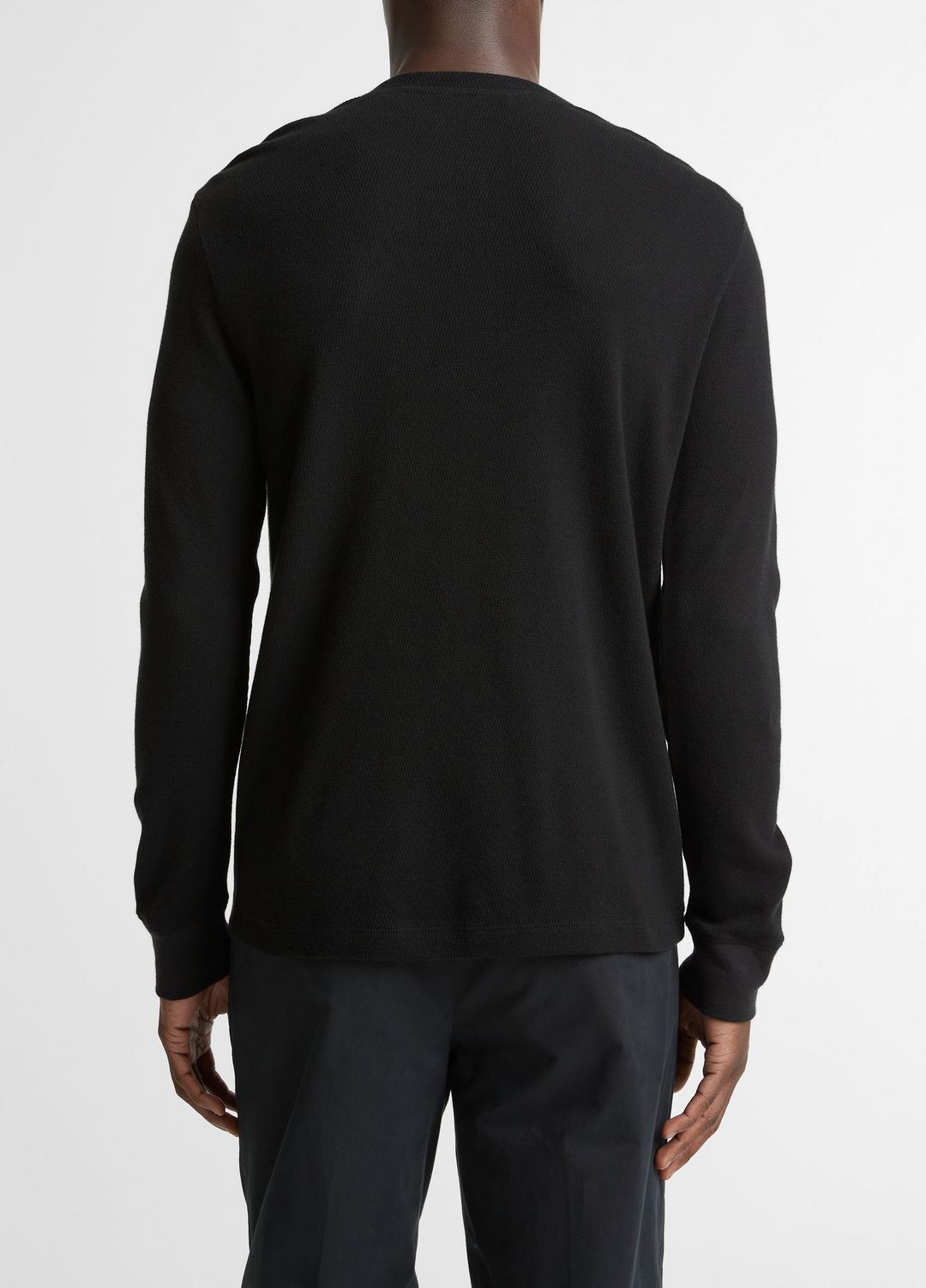 Jacquard-Rib Cotton Henley in Long Sleeve BLACK | VINCE Men
