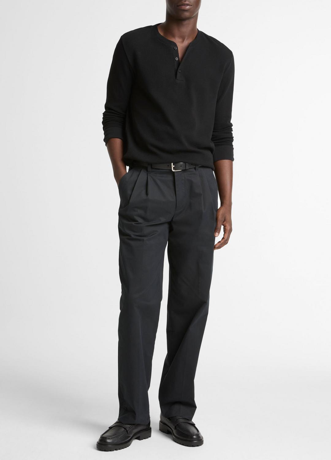 Jacquard-Rib Cotton Henley in Long Sleeve BLACK | VINCE Men
