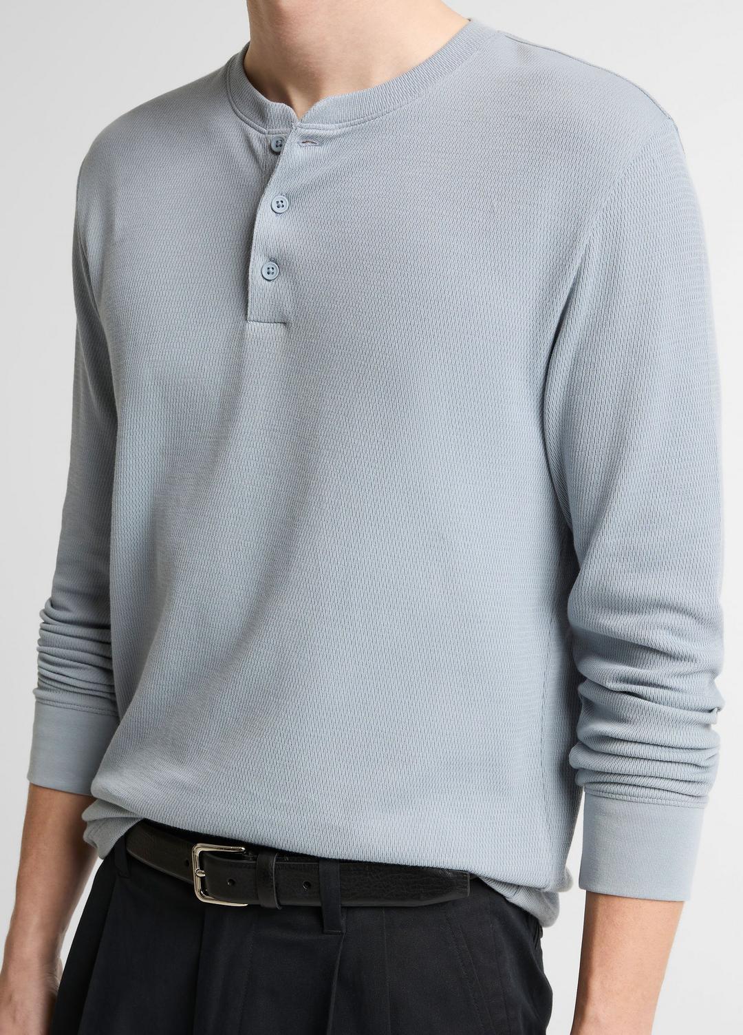 Jacquard-Rib Cotton Henley in Long Sleeve STEEL BLUE | VINCE Men