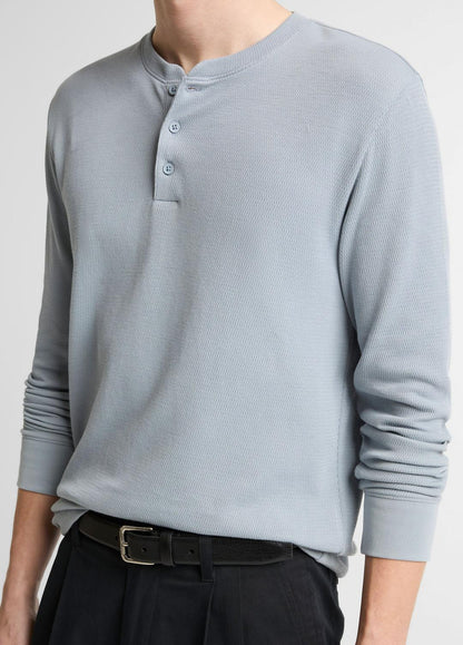 Jacquard-Rib Cotton Henley in Long Sleeve STEEL BLUE | VINCE Men