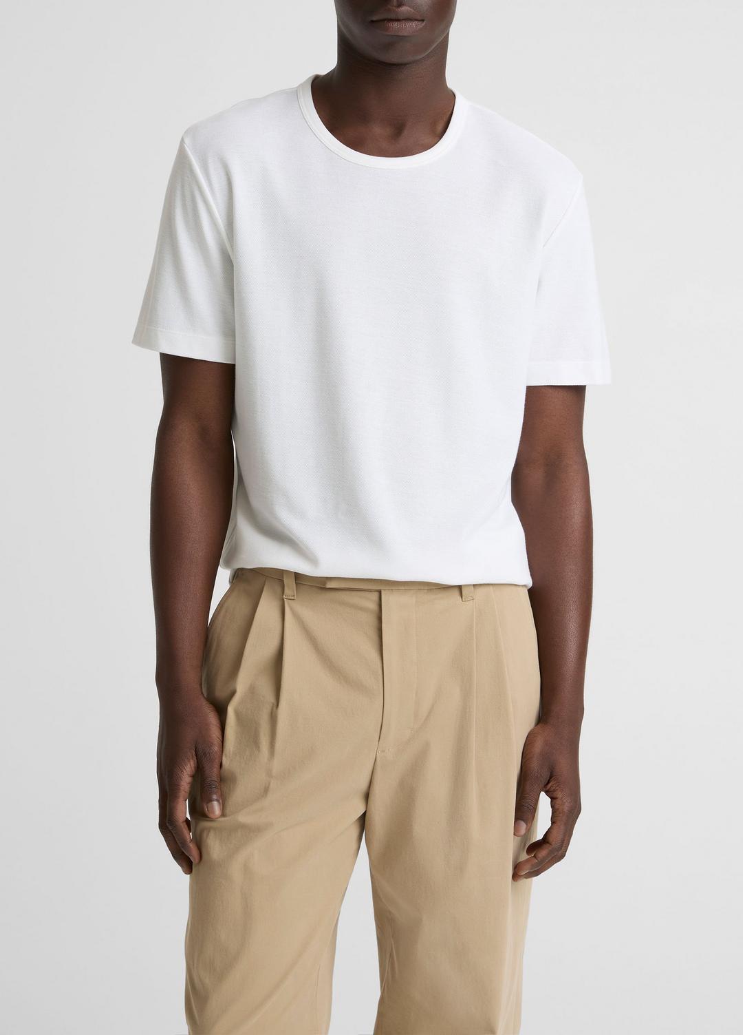 Pima Cotton Piqué Crew Neck T-Shirt in Short Sleeve OPTIC WHITE | VINCE Men