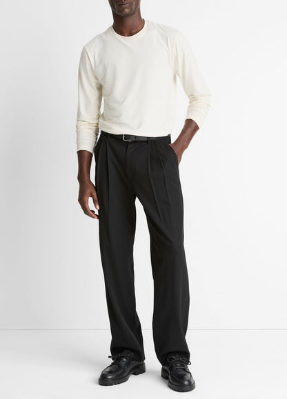 Wool Double-Pleat Suiting Trouser in Trousers BLACK | VINCE Men