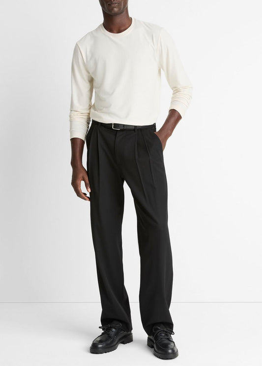 Wool Double-Pleat Suiting Trouser in Trousers BLACK | VINCE Men